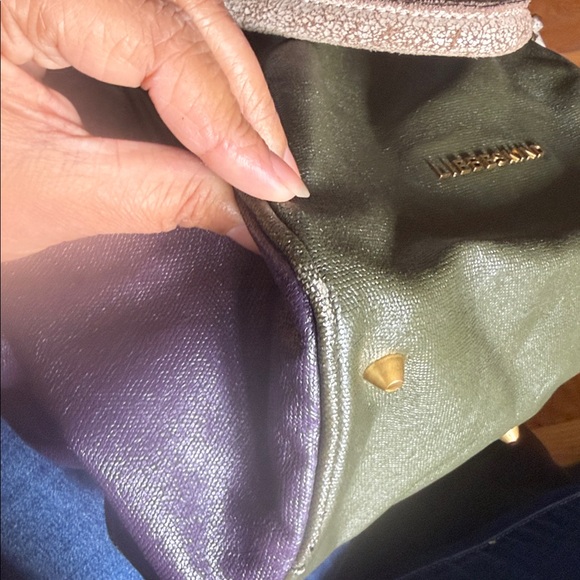 Liebeskind Women Two Tone Canvas Zip Closure Tote Shoulder Bag Green/Purple - Picture 6 of 7